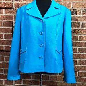 Boutique Essentials Women's Plus 16 Wool Cashmere Blazer Jacket Coat Aqua Button